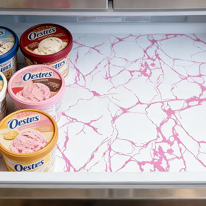 Pink Marble Pattern Shelf Liner, Non-Adhesive Non-Slip Thickened Drawer Liner, Easy to Clean Contact Paper for Kitchen Cabinets, Tool Box, Refrigerator, Includes Knife & Tape Measure.17.3×236.22inch