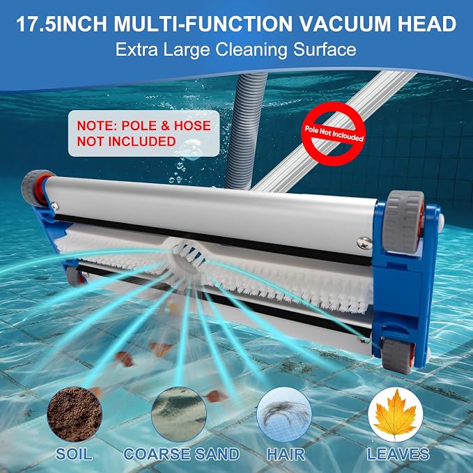 Heavy Duty Pool Vacuum Head, 13.5" Aluminum Body, Fit for 1.5" Hose, Weighted Pool Vac Cleaner for Deep Cleaning on All Surfaces for Inground Pools & Above Ground Pool, Vinyl Liner Floor, Step, Corner