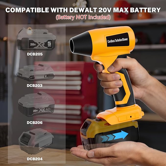 Cordless Dust Blower Compatible with Dewalt 20V Max Battery, Handhled Leaf Blower Electric Compressed Air Duster Turbo Jet Fan with Nozzles for Blowing Leaves and Dust(Battery Not Included)
