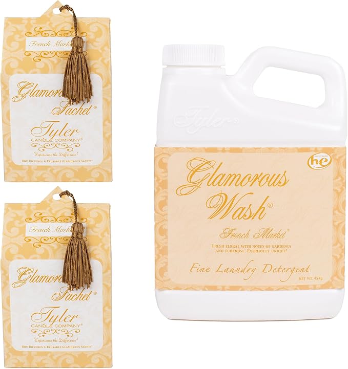 Elanze Designs Tyler Candle FRENCH MARKET - Liquid Laundry Detergent and Scented Sachet Bundle - 16 Ounce