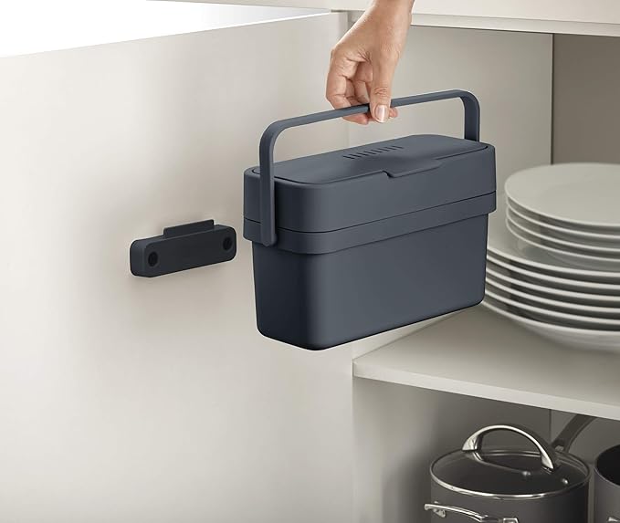 Joseph Joseph 30107 Mountable Compo 4 Food Waste Easy-Fill with Adjustable Air Vent Caddy, 4-Liters (1 US Gallon), Graphite & Intelligent IW2 Bin Liners Custom Fit Bags for Food Waste Caddy 1 Gallon