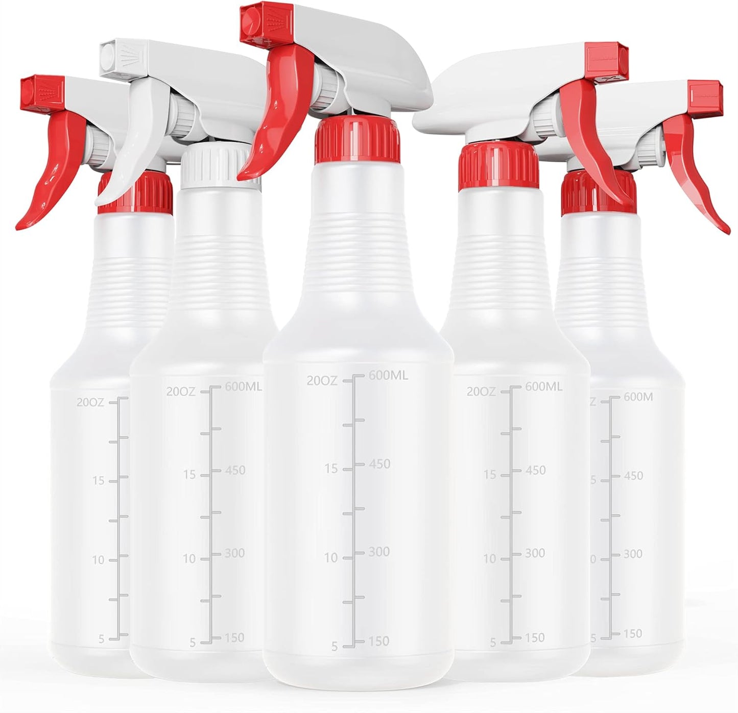 Veco Spray Bottle (5 Pack,24 Oz) with Measurements and Adjustable Nozzle(Mist & Stream Mode), HDPE Plastic Spray Bottles for Cleaning Solution, Household/Commercial/Industrial Use, No Leak and Clog