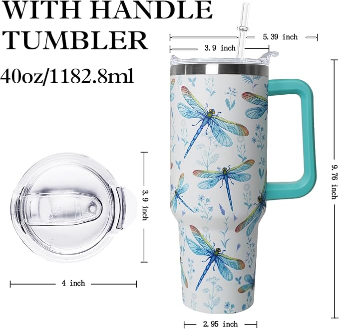 40 oz Dragonfly Tumbler With Lid and Straw - Water Bottle, Coffee Mug, Travel Cup - Gifts for Women, Ornament, Accessories