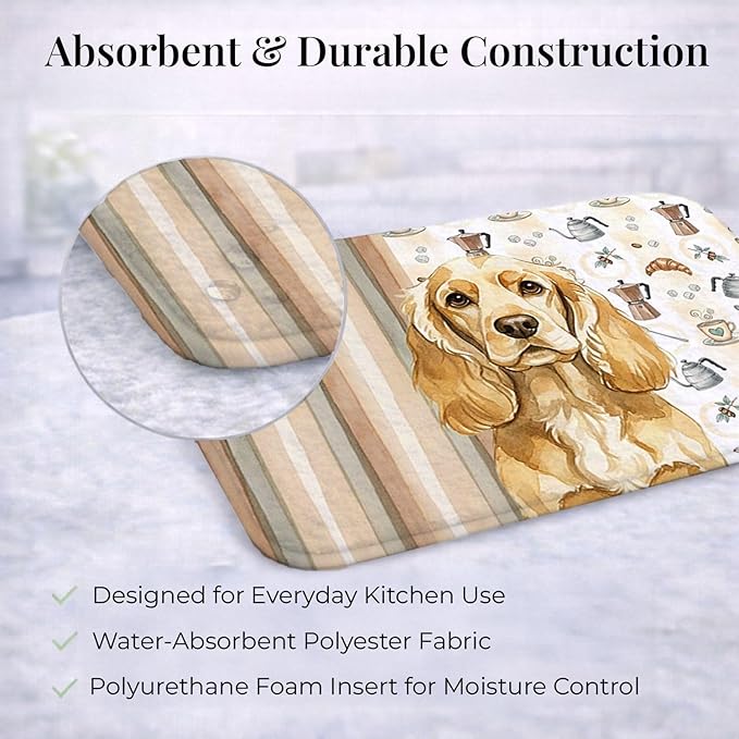 Caroline's Treasures Buff Cocker Spaniel Coffee Bar Dish Drying Mat Absorbent Dish Drying Mat Pad for Kitchen Counter Dish Drainer Mat for Countertop, 14 x 21", Multicolor