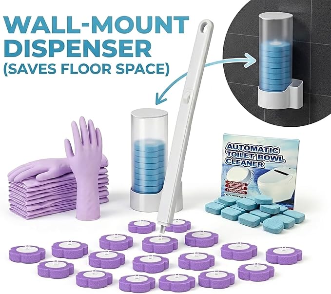 All-in-One Toilet Cleaning Kit - Disposable Toilet Brush with 18 Refills, 12 Extended Cleaning Gloves &12 Deep Clean Tablets - No Touch Bathroom Wand, Zero-Touch Cleaning System for Home & Apartment
