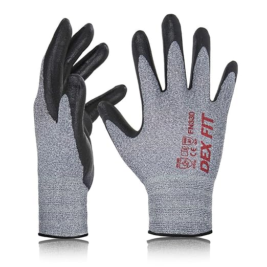 DEX FIT Nitrile Work Gloves FN330, 3D-Comfort Stretchy Fit, Firm Grip, Thin & Lightweight, Touch-Screen Compatible, Durable, Breathable & Cool, Machine Washable; Grey XL (10) 3 Pairs