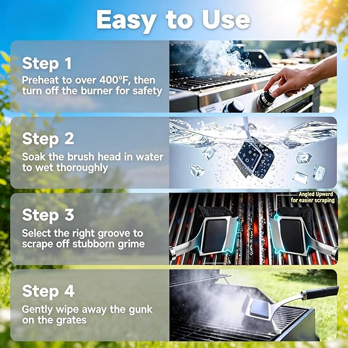 Grill Brush for Outdoor Grill Bristle Free - Reinforced Grill Cleaner Scraper BBQ Brush - Replaceable Head Barbecue Grill Cleaning Brush - Safe BBQ Accessories Grill Tools (Black)