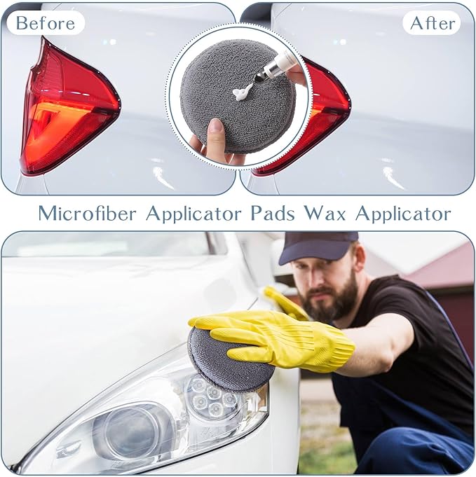 Tanlade 100 Pcs Car Detailing Microfiber Applicator Pad Wax Applicator Wash Microfiber Pads, 5 Inch Diameter (Grey)