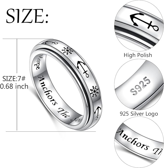 Ladytree Spinner Fidget Anxiety Ring,925 Sterling Silver Stress Relief Worry Ring,Platinum Plated ADHD Autism Jewelry,Birthday Mom Gift for Women