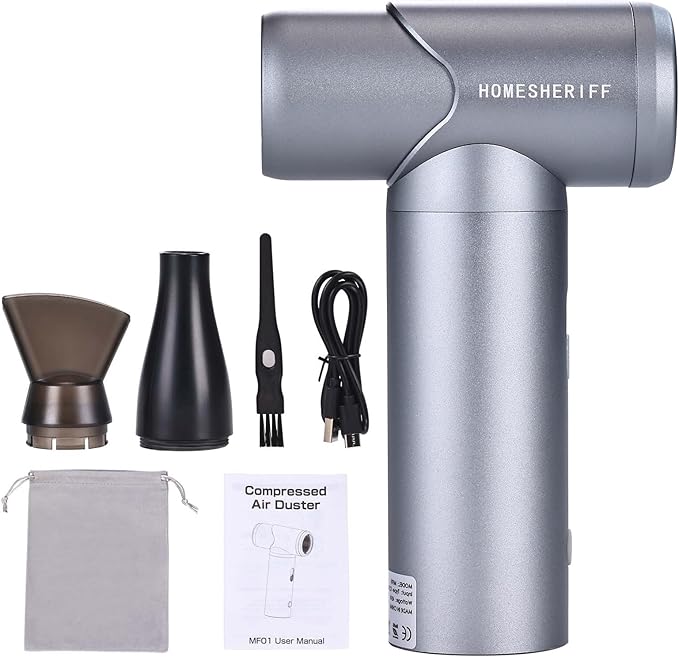 Compressed Air Duster-3 Gear Adjustable 150000RPM Electric Air Duster with LED Light, Rechargeable Cordless Air Blower for Keyboard Electric Devices Cleaning. Replaces Compressed Air Cans (space gray)