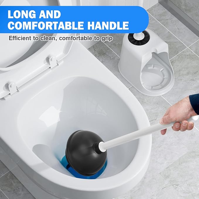 Toilet Plunger and Brush with Holder, Toilet Brush and Plunger Set for 5.3-inch Toilet Drain, 2-in-1 Bathroom Cleaning Combo with Caddy Stand(2 Pack, White)