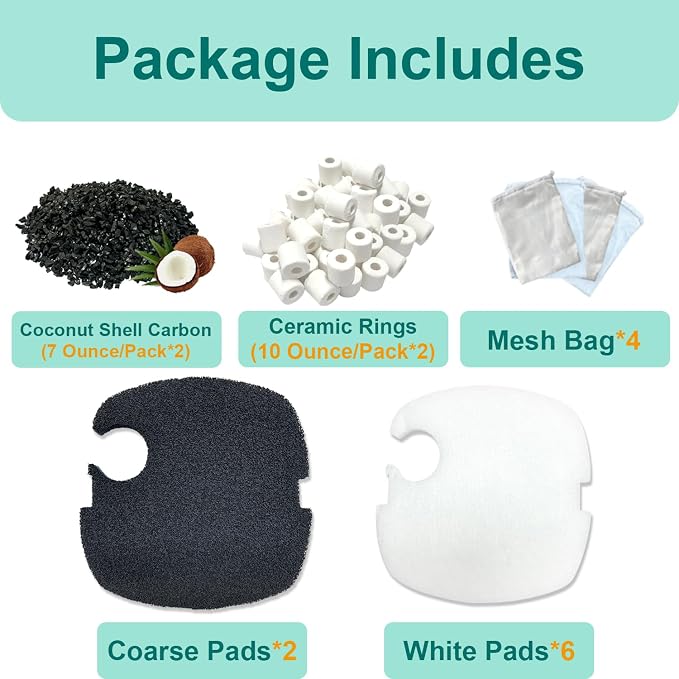 16-Set Aquarium Filter Replacement Media Compatible with SUNSUN Canister Filters HW-304A/304B, 404A/404B, 704A/704B and 3000,Polar Aurora 525 GPH