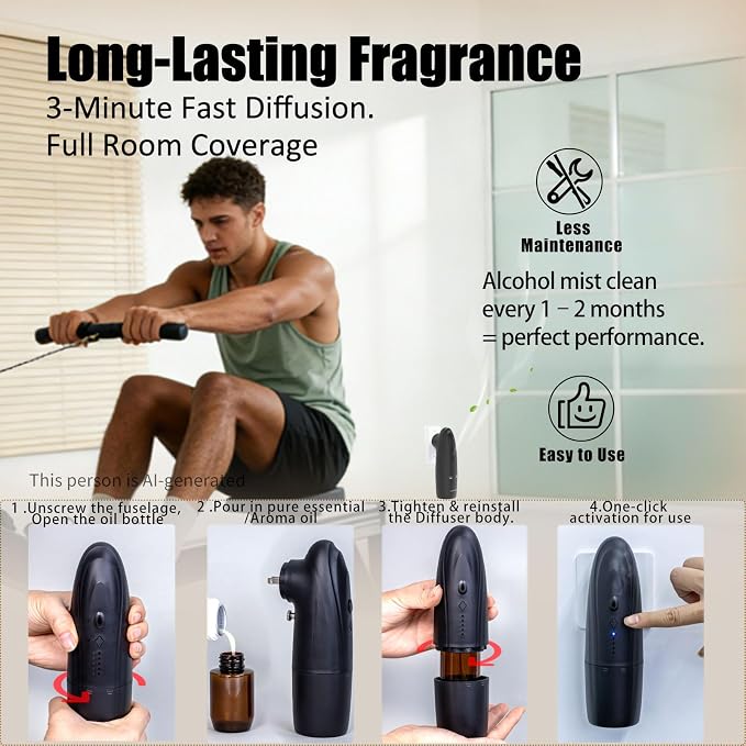 Waterless Essential Oil Diffuser Plug in Cold Air Scent Machine for Home | Massive 3.4 fl oz bottle last months! Yet you only need 0.34 fl oz to start. Easily swap 5-star hotel scents with no waste