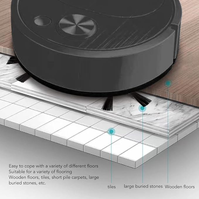 Robot Vacuum Cleaner,Multifunctional Vacuums Robotic Vacuums USB Charging Mini Smart Sweeping Robot Ideal for Hard Floors Pet Hair Carpets (Black)