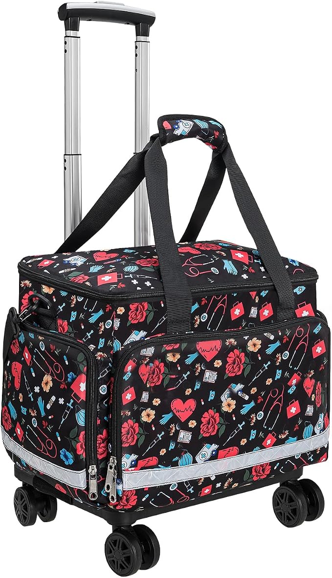 Medical Bag Rolling Roller Bag Trolley Duffel Nurses EMT CNA RN Empty for First Aid Responder Home Health Care Nursing Student Roll Duffle Bag Carry on Wheels Wheeled Work Physicians Doctor
