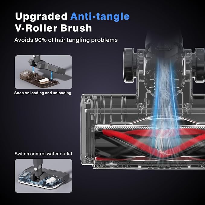 Wet Dry Vacuum Cleaner,Vacuum and Mop All in One，Vacuum Cleaners for Home Up to 45min,45KPA Strong Suction，Anti-Tangle Brush Roll Removable Water Tank for Pet Hair/Carpets/Floors/Car