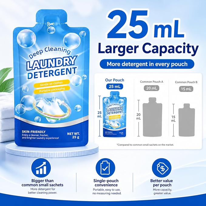 Loopeer 100 Pcs Individual Travel Laundry Detergent 0.88 oz Portable Liquid Detergent Packets for Sink Washing Travel Size Single Use Liquid Soap for Dorms Hotels Hostels Essentials Cleaning