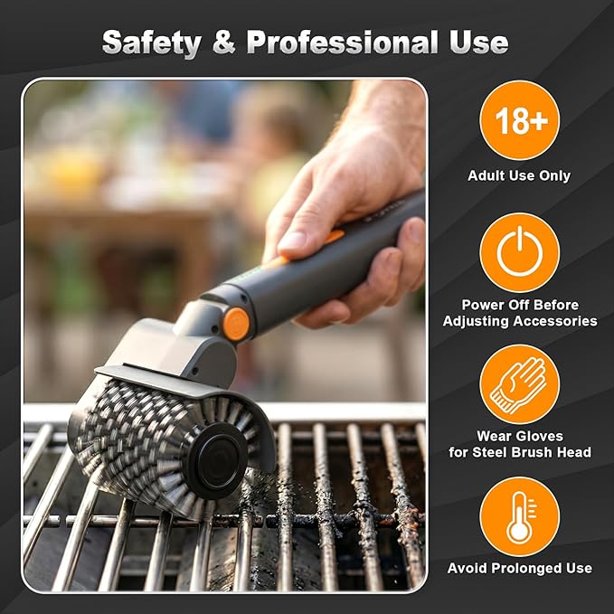 Upgraded Electric Grill Brush - Extreme 50kg Torque Power Grill Brush, 7.4V Motor, Safe for All Grills, SUS304 Anti-Shedding Bristle, with Heat Resistant Mat & Polishing Pad