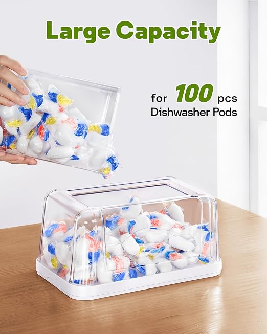 Kaen 3-in-1 Trash Bag and Laundry Pods Dispenser Dishwasher Pod Container | Clear Storage Bins with Lids for 13/30/33 Gallon Bags Under Sink Organizer for Laundry Room Organization