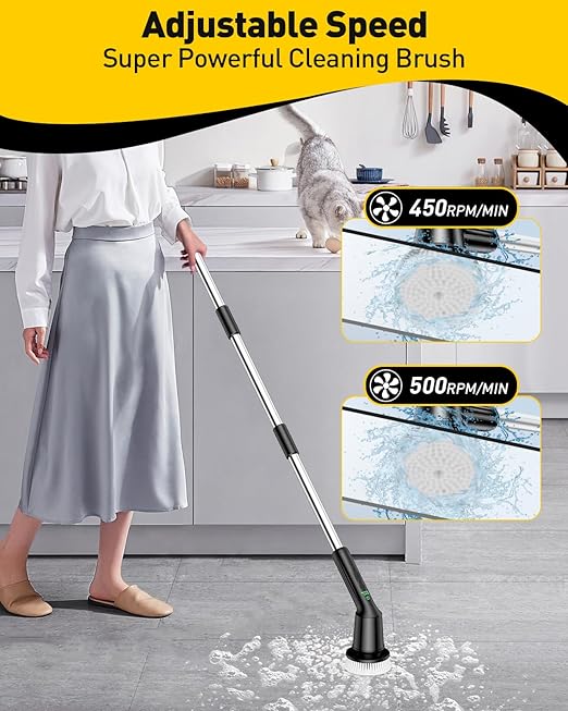 Electric Spin Scrubber for Cleaning Bathroom, Shower Scrubber Rotary Floor Brushes with IPX7 Waterproof & 2 Speed, 3 Brush Heads, Bathroom Cleaning Supplies for Toilet Shower Tub Dark
