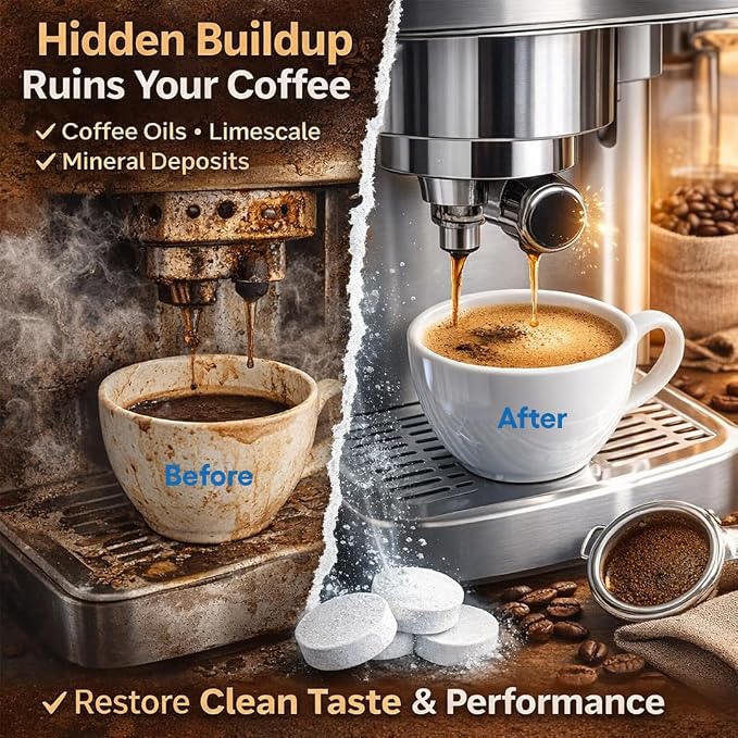 Coffee Machine Cleaner Tablets – Espresso & Coffee Maker Cleaning Tablets, Descaler & Residue Remover, Compatible with Keurig, Espresso Machines & Drip Coffee Makers (30 Count)