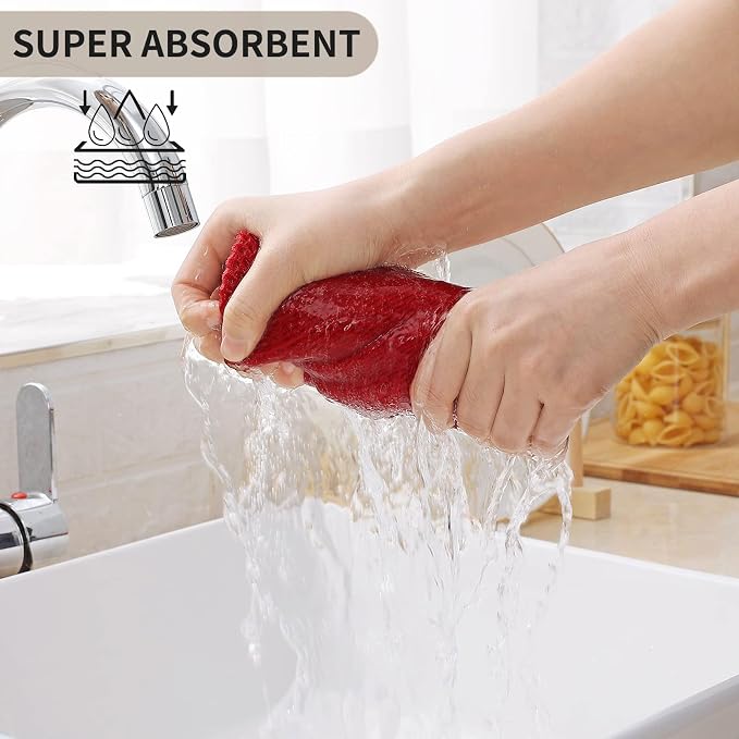 Kitinjoy 100% Cotton Waffle Weave Kitchen Hand Towels (13 x 28 Inches, Red), 4-Pack Super Soft and Absorbent Dish Towels for Drying Dishes
