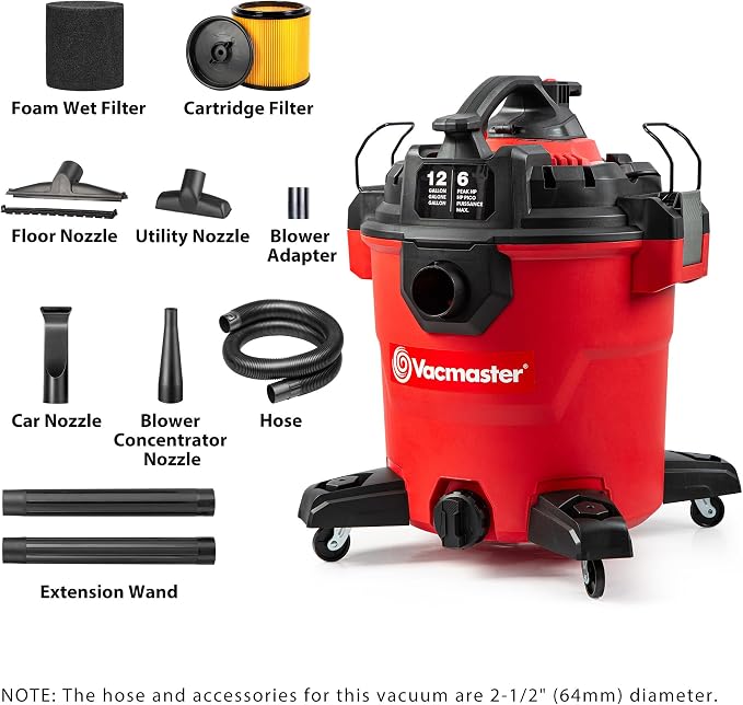 Vacmaster 12-Gallon 6 Peak HP Wet/Dry Vac with Detachable Blower, VBVCM1211 1101