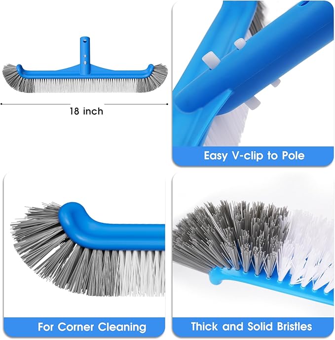 3-in-1 TidyMister Pool Cleaning Kit – 18'' Pool Net with Deep Bag & 18'' Pool Brush Head & 9'' Ultra Fine Mesh Skimmer Net, Cleaning Set for Above Ground Inground Pools, Spas, Hot Tubs