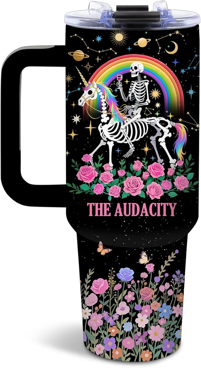 DUUV 40 Oz Funny Skull Tumbler, Funny Witchy Gifts for Women Tarot Lovers, Ghost Design Mug, the Audacity Skull Tumbler for Valentine‘s Day, Gifts for Daughter Girlfriend, Skeleton Cup Black, 1PCS