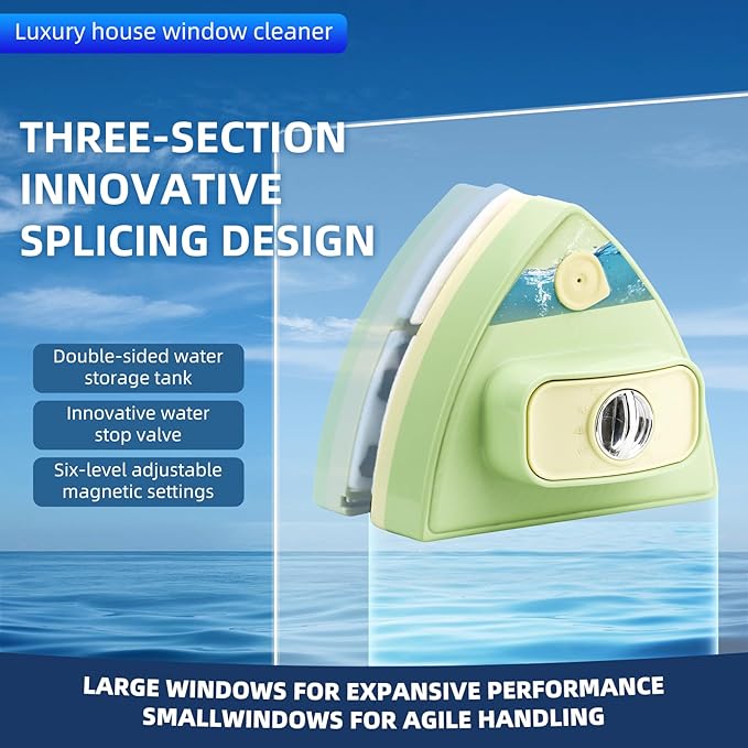 Double-Sided Magnetic Window Cleaner, Adjustable Magnetic Double Window Wiper, Equipment Cleaning Brush Tool, Suitable for 3-30mm Thickness of High-Rise and Automotive Glass Windows (1, Green)