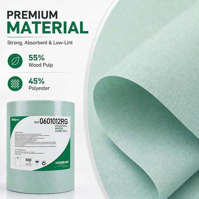 AAwipes Cleanroom Wipes Roll, 10x12" 500 Sheets Green, Cellulose Polyester | Low-Lint, Highly Absorbent, Surface Cleaning, Lab & Industrial Applications