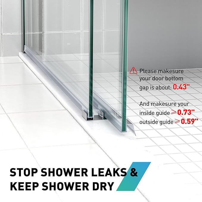 Sliding Shower Door Bottom Seal, 2 PCS 1/2" x 36" Sliding Shower Door Sweep for 1/2 Inch Glass, Frameless Glass Door Seal Strip Stop Shower Leaks and Create a Water Barrier