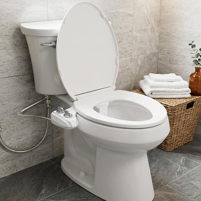 LUXE Bidet NEO 320 Plus Chrome, Toilet Seat Bumpers, and Shut-off Valve T-Adapter Bundle
