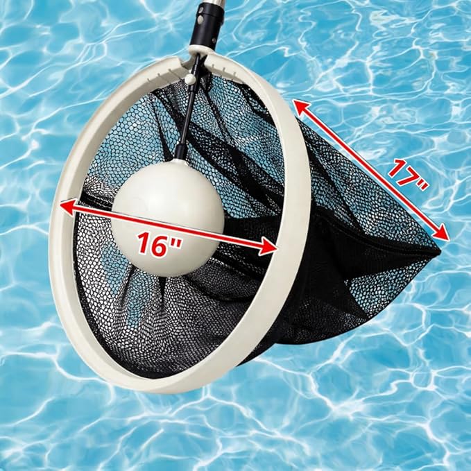 16" Pool Skimmer Net with Float Assist - Heavy Duty Large Leaf Net, 360° Movement in Any Direction, Zero Pole & Skimmer Weight, Fast & Effortless Debris Removal for All Pools, Ponds & Spas