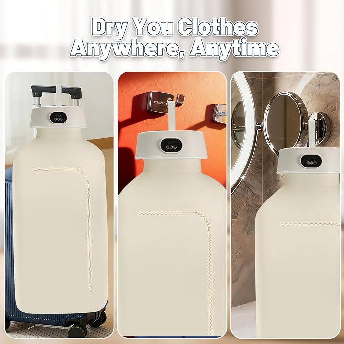 Portable Clothes Dryer, Mini Compact & Foldable Dryer Machine for Apartments, Travel & RV – Small Quiet Fast-Drying Electric Dryer with Adjustable Timer & Easy Setup (Beige-Medium)