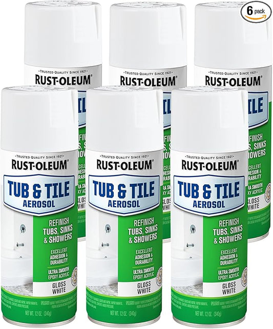 Rust-Oleum 280882-6PK Specialty Tub & Tile Spray Paint, 12 oz, White (Pack of 6)