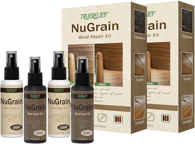 Nugrain Wood Repair Kit, Furniture Scratch Repair Paint for Wood Floor & Table, Easy-Fix Mark Eraser Paste for Engineered Wood, Restores Finishes on Cabinets, Doors (2)