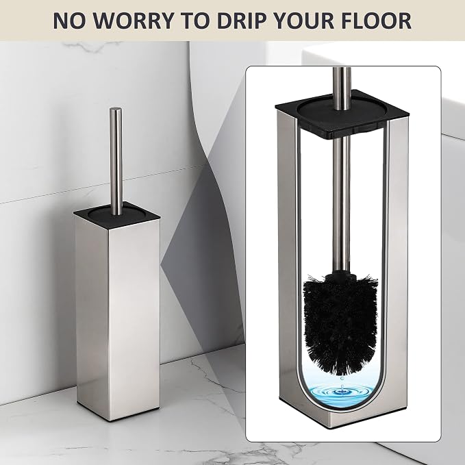 BGL Toilet Brush Holder Freestanding,Brushed Nickel,304 Stainless Steel,SUS304 Toilet Bowl Brush and Holder for Bathroom - Space Saving,Sturdy,Deep Cleaning,Covered Brush
