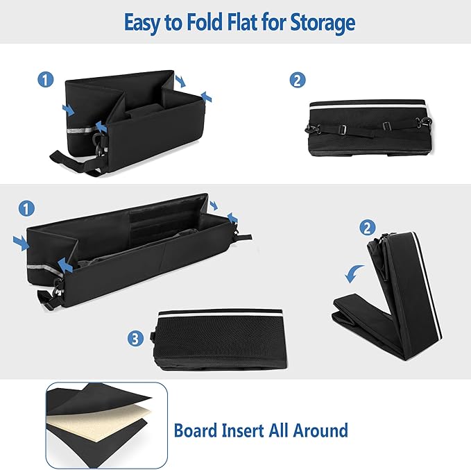 GRAOSO Trunk Under Seat Storage Fit for Super Crew, Tool Organizer Box Under Rear Seat for Three Seats with Removable Bottom Boards, Side Handles and Hook Snap Fix Straps, Black