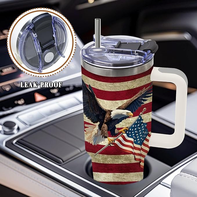 DUUV American Flag Tumbler 40 Oz, Eagle Gifts for Men on Birthday, US 250th Anniversary, Independence Day, Fathers Day, Patriotic Travel Mug for Men Dad Grandpa, Stainless Steel Insulated Mug, 1PCS