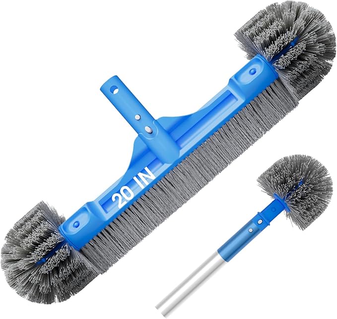 TidyMister Pool Brush for Cleaning Pool Walls, 20'' Light Duty Pool Brush Head Detachable Side Brush Nylon Bristles Pool Scrubber for Above Ground Pools Ingound Pools, Safe for Vinyl Liner
