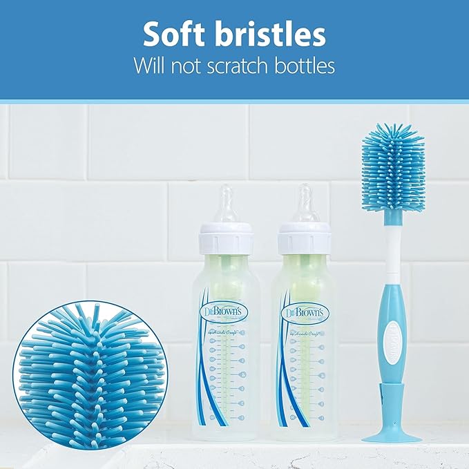 Dr. Brown's Drying Tower, Stand-Up Rack with Reusable Sponge Baby Bottle Cleaning Brush Set, 3-Pack, Blue