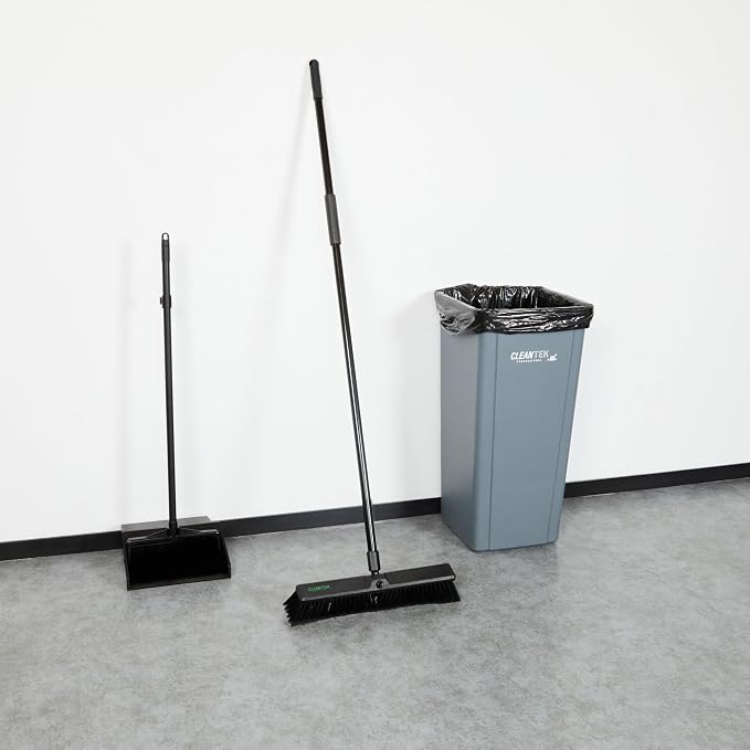 Restaurantware-Clean Tek Professional 17.13 Inch Push Broom, 1 Heavy-Duty Broom with 59” Handle - Fine Bristles, 2 Handle Attachment, Wooden, Commercial Use, for Deck, Garage, Yard, Patio