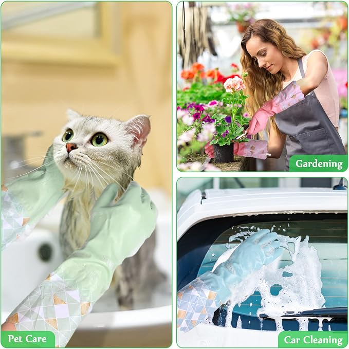 Household Cleaning Gloves 3 Pairs Reusable Dishwashing Gloves Latex Free, Non-Slip Kitchen Glove with Cotton Lined, Waterproof Dish Washing Gloves