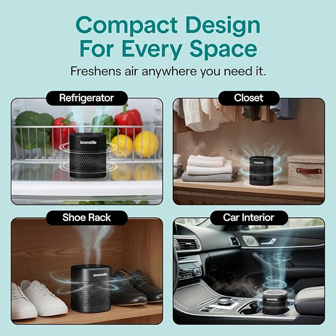 SereneLife Fridge Deodorizer & Odor Eliminator, Multi-Use Refrigerator Deodorizer Aluminum Pod for Freezer, Closet, Car, Shoes & Enclosed Spaces, Compact, Reusable & Lasts Up to 10 Years (Black)