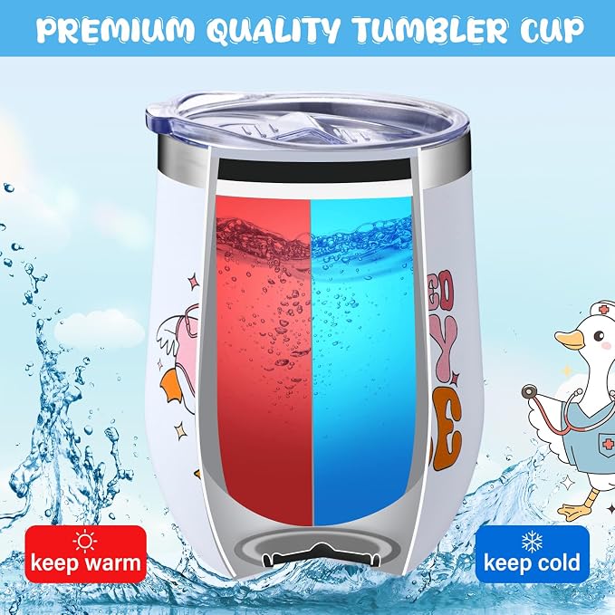 LemonRoad 6 Pcs Funny Silly Goose Nurse Tumbler 12 oz Insulated Stainless Steel Travel Mug with Lid and Straw Rn Graduation Gift New Grad Nurse Appreciation for Women Men Student Nursing Class