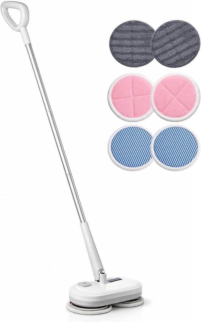 GOBOT Cordless Electric Spin Mop - Lightweight Powerful Cleaner for Hardwood, Tile, Laminate & Vinyl Floors with 6 Washable Pads (Gray, Blue, and red)