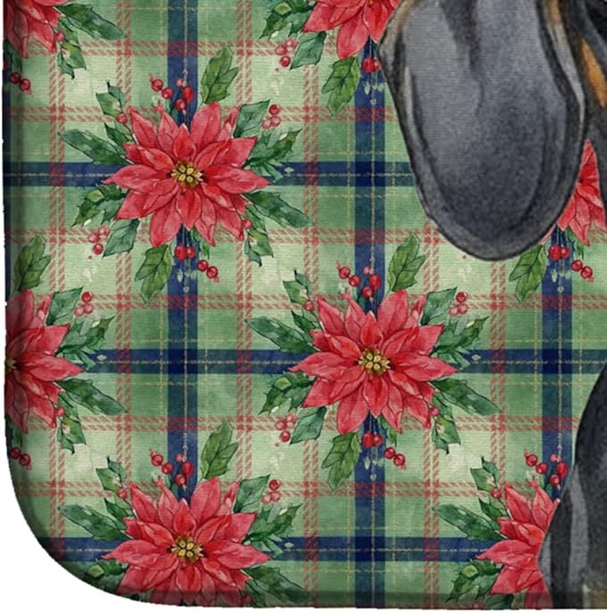Caroline's Treasures Black and Tan Dachshund Christmas PoinsettIas Dish Drying Mat Absorbent Dish Drying Mat Pad for Kitchen Counter Dish Drainer Mat for Countertop, 14 x 21", Multicolor