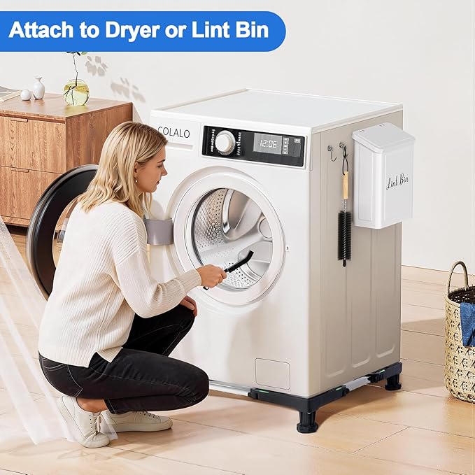 Magnetic Lint Bin for Laundry Room, Wall Mounted Metal Lint Box Holder Trash Can with Lid for Dryer, Lint Basket for Laundry Room Organization, White