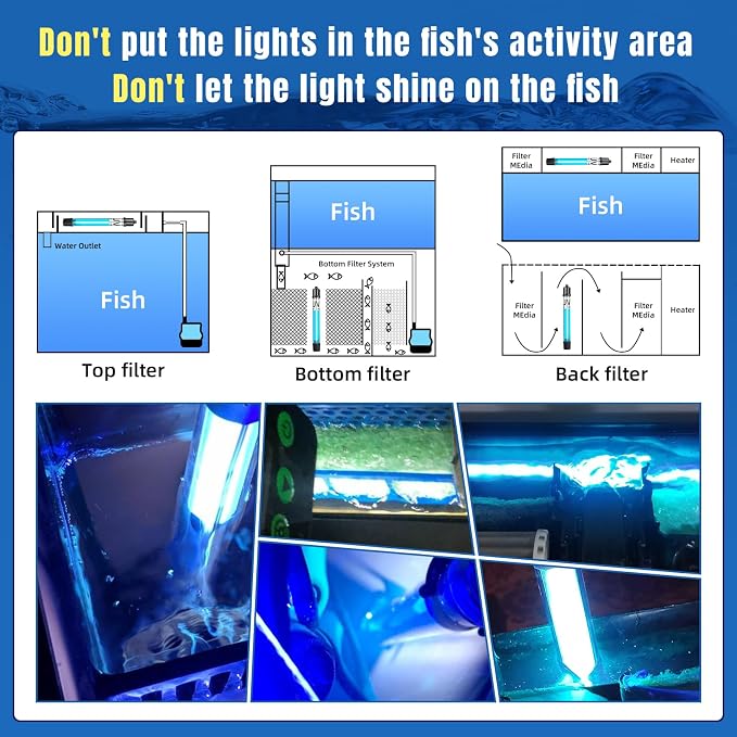 13W Aquarium UV Sterilizer for 70-200 Gallon Fish Tank Light Aquarium Algae Clean Light Green Killing Machine Algae Remover